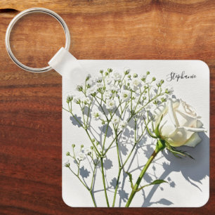 Llavero Encanto Floral de Rosa Blanca Personalizado