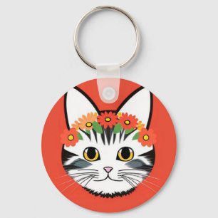 Llavero 🐱 Encanto Floral Vibrante de Gato Adorable Regalo