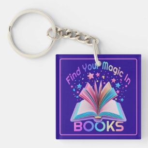Llavero Encuentra Magia En Libros Morado Y Rosa
