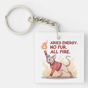 Llavero Energía de Aries Gato Sphynx Sin Pelo Todo Fuego A