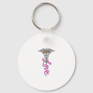 Llavero Enfermera Amor Caduceo Floral Diseño Vertical Médi