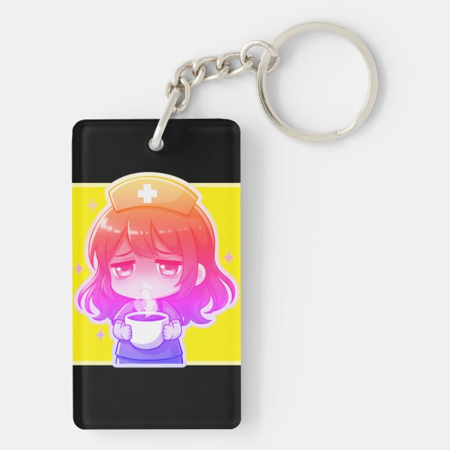 Llavero Enfermera Chibi Original - Café con Cansancio (Atrás)
