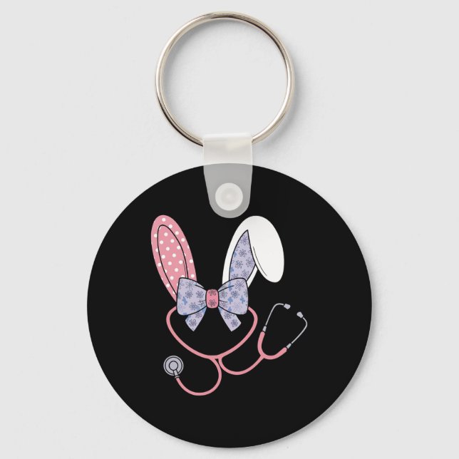 Llavero Enfermera de Pascua Coquette Bow Stethoscope Bunny (Anverso)