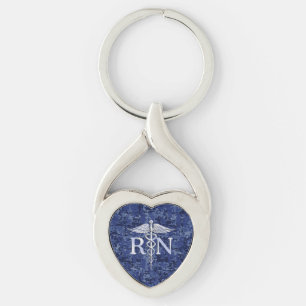 Llavero Enfermera inscrita RN Caduceus en camo azul de la