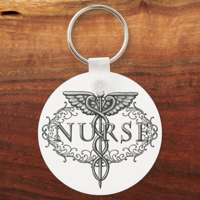 Llavero Enfermero de Oval Silver caduceus (Anverso)