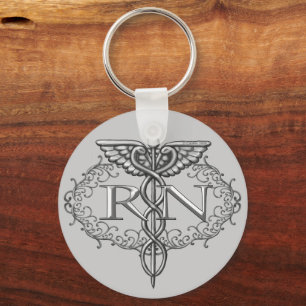 Llavero Enfermero RN Oval Silver Caduceus