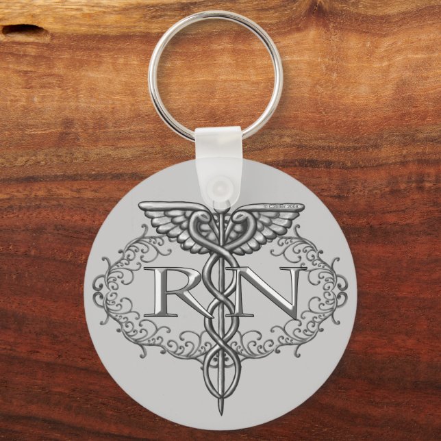 Llavero Enfermero RN Oval Silver Caduceus (Anverso)