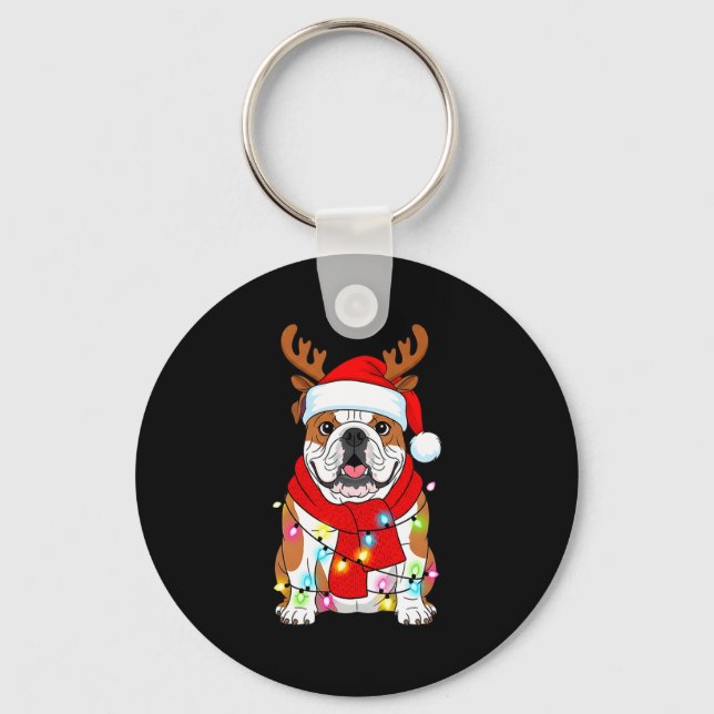 Llavero English Bulldog Dog Tree Christmas Lights Xmas Paj (Anverso)