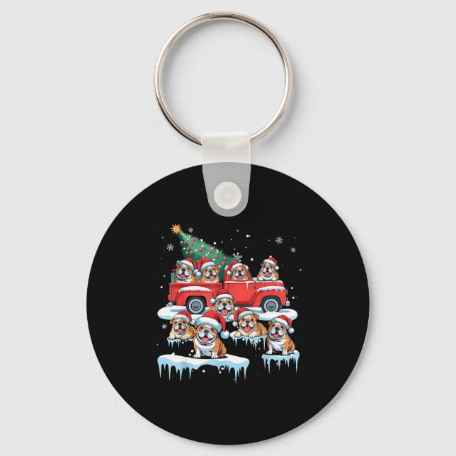Llavero English Bulldog Riding Red Truck Ugly Sweater Chri (Anverso)
