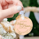 Llavero Enseñanza de honor Boda regalo de oro de tallas de<br><div class="desc">Estas cadenas están diseñadas para dar como favores a la doncella de honor en su fiesta de bodas. Presentan un diseño sencillo pero elegante con un fondo de color coral pálido, melocotón o naranja claro, textos dorados y un florido borde de flores de Relieve metalizado de imitación dorada y encalado....</div>