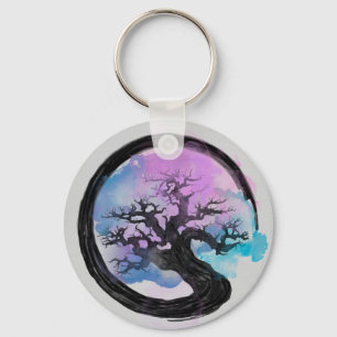 Llavero Enso Zen Circle y Bonsai Tree Alcohol Ink