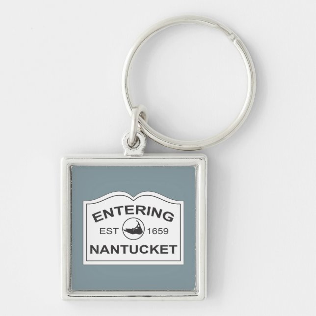 Llavero Entrando en Nantucket Keepsake Rótulo blanco y azu (Frente)