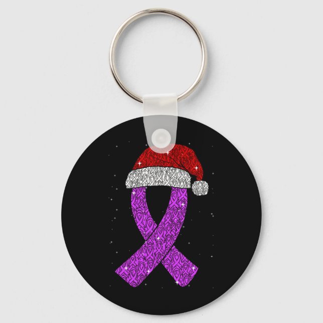 Llavero Epilepsy Christmas Hat Purple Awareness Ribbon Sei (Anverso)
