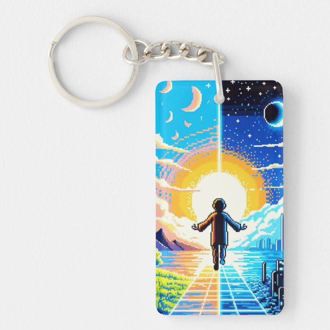 Llavero Equilibrio de mundos - Futurista tecnología de art (Frente)