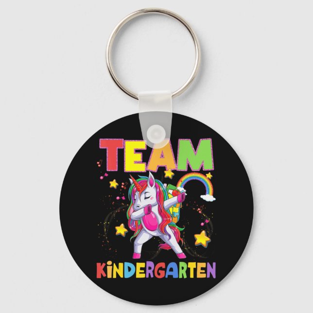 Llavero Equipo De Kindergarten Dabbing Unicorn De Vuelta A (Anverso)
