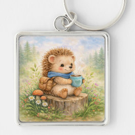 Llavero Erizo adorable del bosque con taza