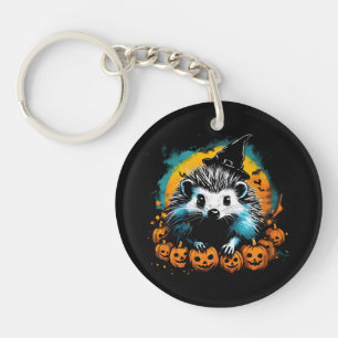 Llavero Erizo de Halloween y calabazas lindos