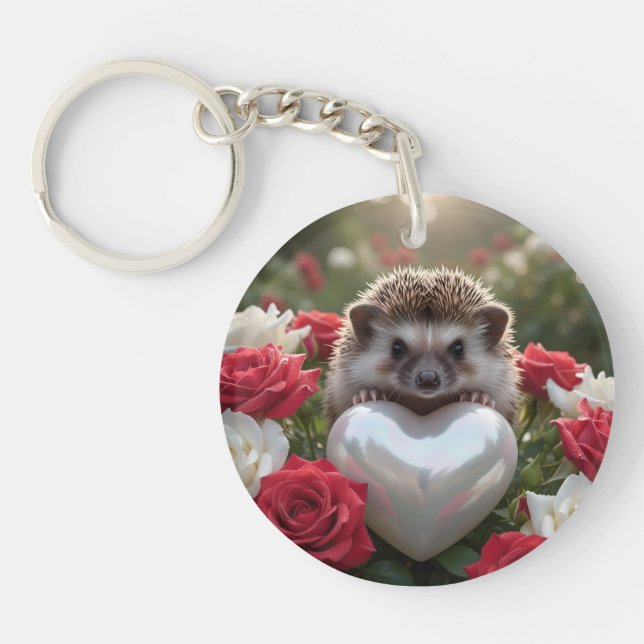 Llavero Erizo de junio adorable con corazón de perla (Frente)