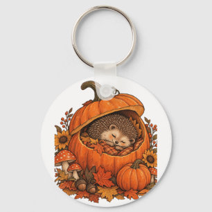 Llavero Erizo Lindo Durmiendo Calabaza Acogedora Otoño