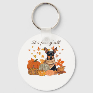 Llavero Es el otoño - Miniatura Pinscher con calabazas