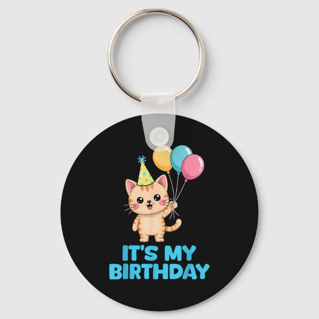 Llavero Es Mi Cumpleaños Gato Kawaii  (Anverso)