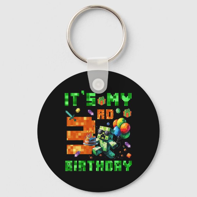 Llavero Es mi cumpleaños número 3 Pixel Número Videojuego  (Anverso)