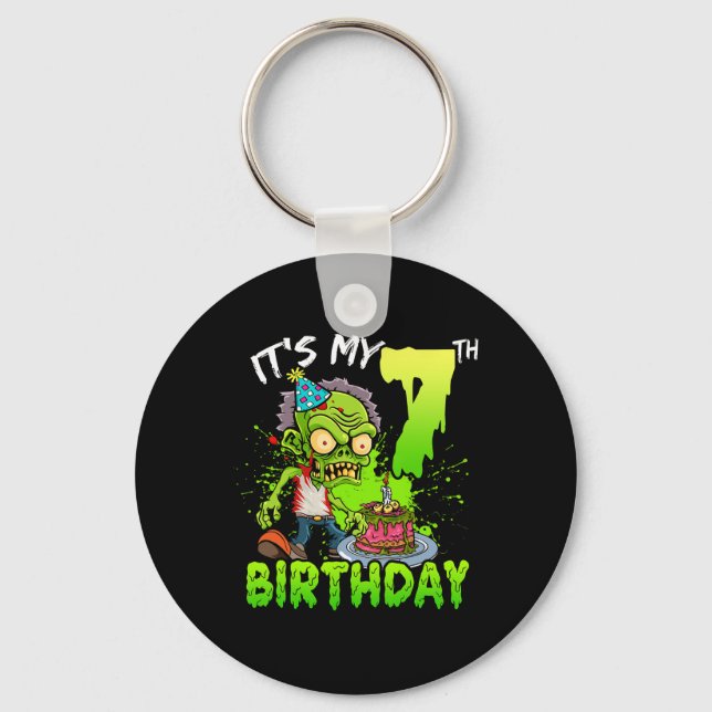 Llavero Es mi sétimo cumpleaños zombi, chicos de más de 7  (Anverso)