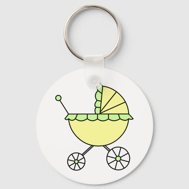 Llavero ¡Es un bebé! Carrito de bebé verde amarillo (Anverso)
