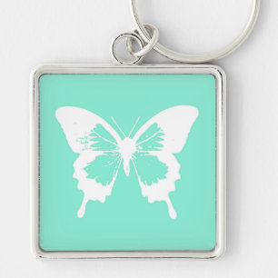 Llavero Esbozo de mariposa, aqua y blanco