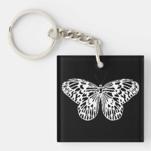 Llavero Esbozo de mariposa, blanco y negro