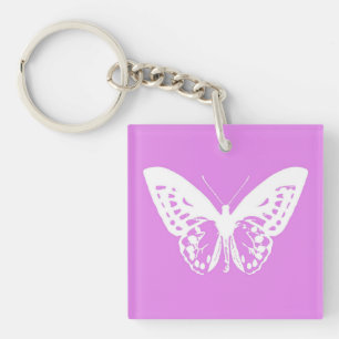 Llavero Esbozo de mariposa, orquídea y blanco