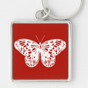 Llavero Esbozo de mariposa, rojo profundo y blanco