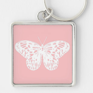 Llavero Esbozo de mariposa, rosa concha y blanco
