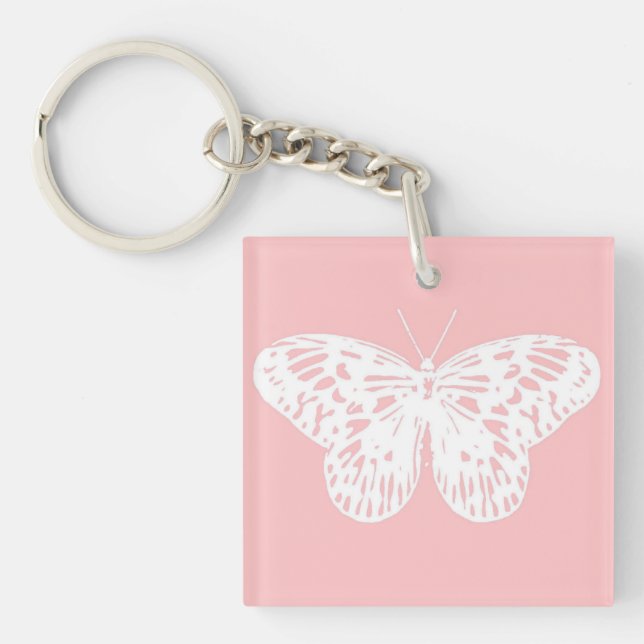 Llavero Esbozo de mariposa, rosa concha y blanco (Frente)