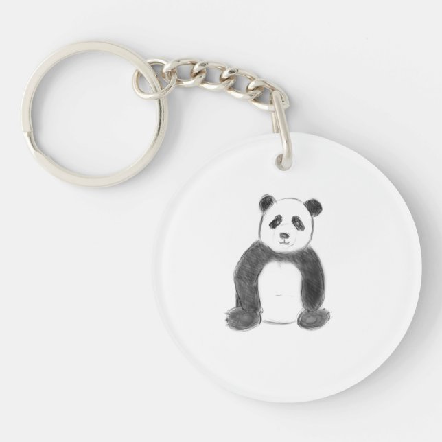 Llavero Esbozo de panda blanco y negro (Frente)