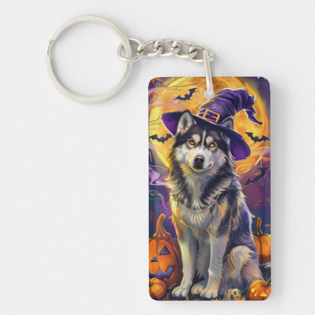 Llavero Escandaloso Husky Perro Halloween Calabaza de Bruj (Frente)