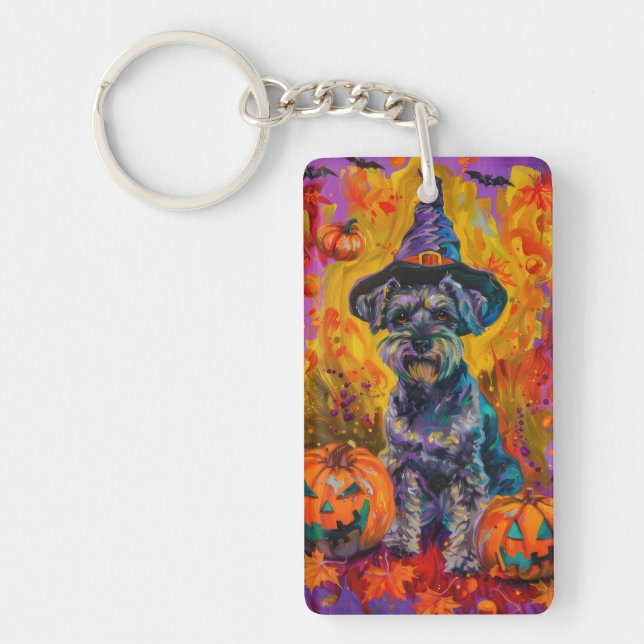 Llavero Escandaloso Perro Schnauzer Halloween Bruja Y Cala (Frente)