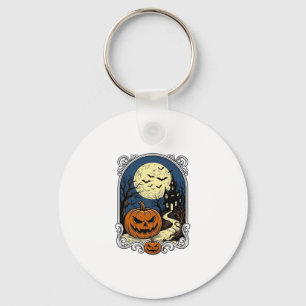 Llavero Escena de calabaza embrujada arte vectorial vintag