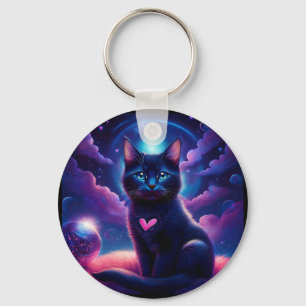 Llavero Escena de fantasía gatito negro hermosos ojos azul