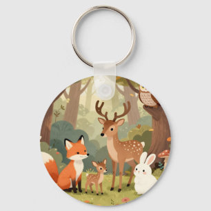 Llavero Escena de guardería de animales del bosque adorabl