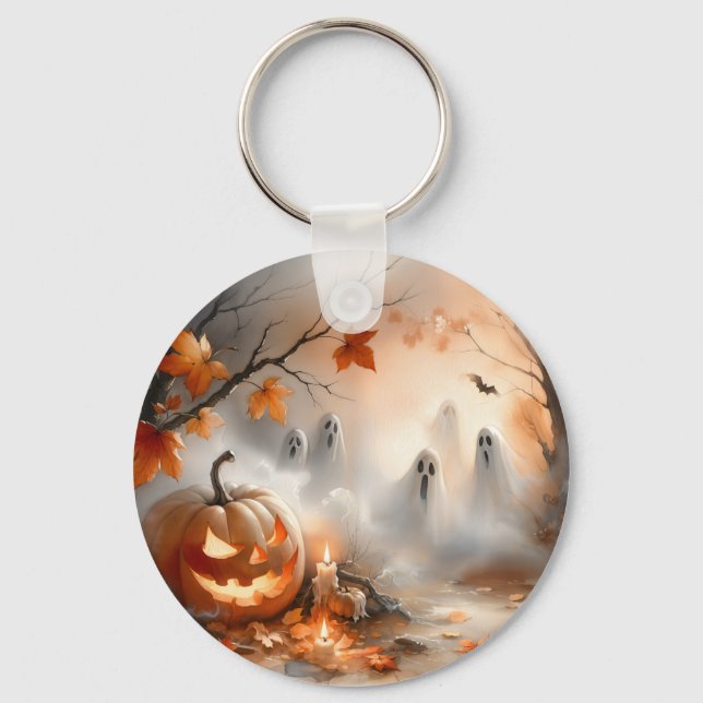 Llavero Escena de Halloween caprichosa con calabaza y fant (Reverso )