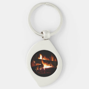 Llavero Escena de invierno cálido con chimenea para fotogr