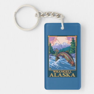 Llavero Escena de la pesca con mosca - Wrangell, Alaska