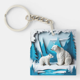 Llavero Escena de osos polares de Papercraft en bosque árt