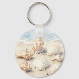 Llavero Escena de playa con conchas al aguarela