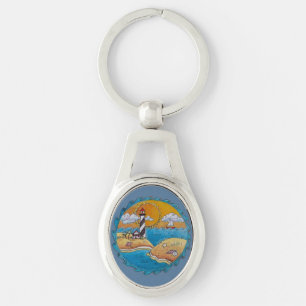 Llavero Escena de playa de faro caprichosa Arte popular co