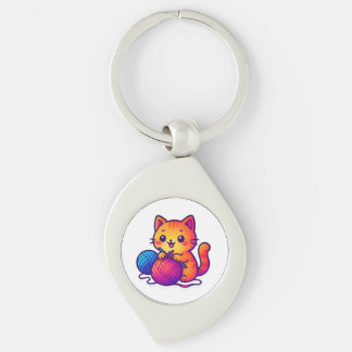 Llavero Escena de punto de gato kawaii con sobredimensiona