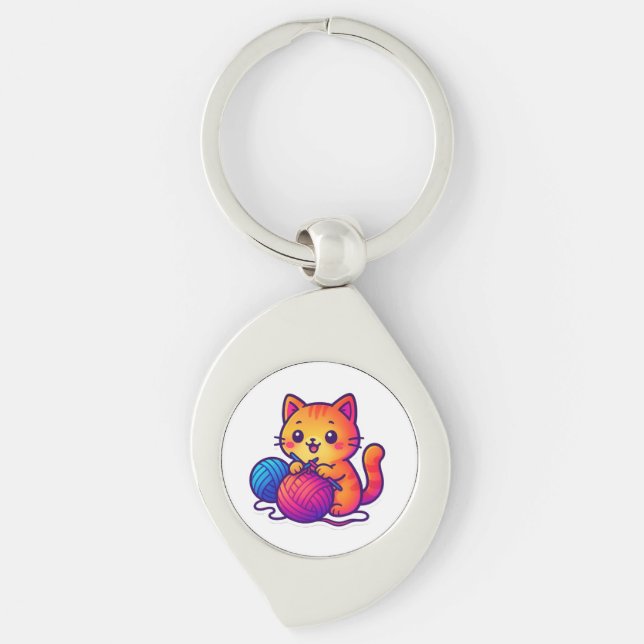 Llavero Escena de punto de gato kawaii con sobredimensiona (Anverso)