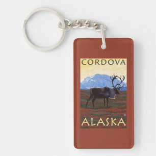Llavero Escena del caribú - Cordova, Alaska