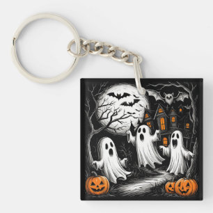 Llavero Escena espeluznante de Halloween con fantasmas